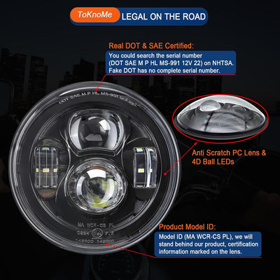 Faro LED negro 7" antiniebla para motocicleta Harley