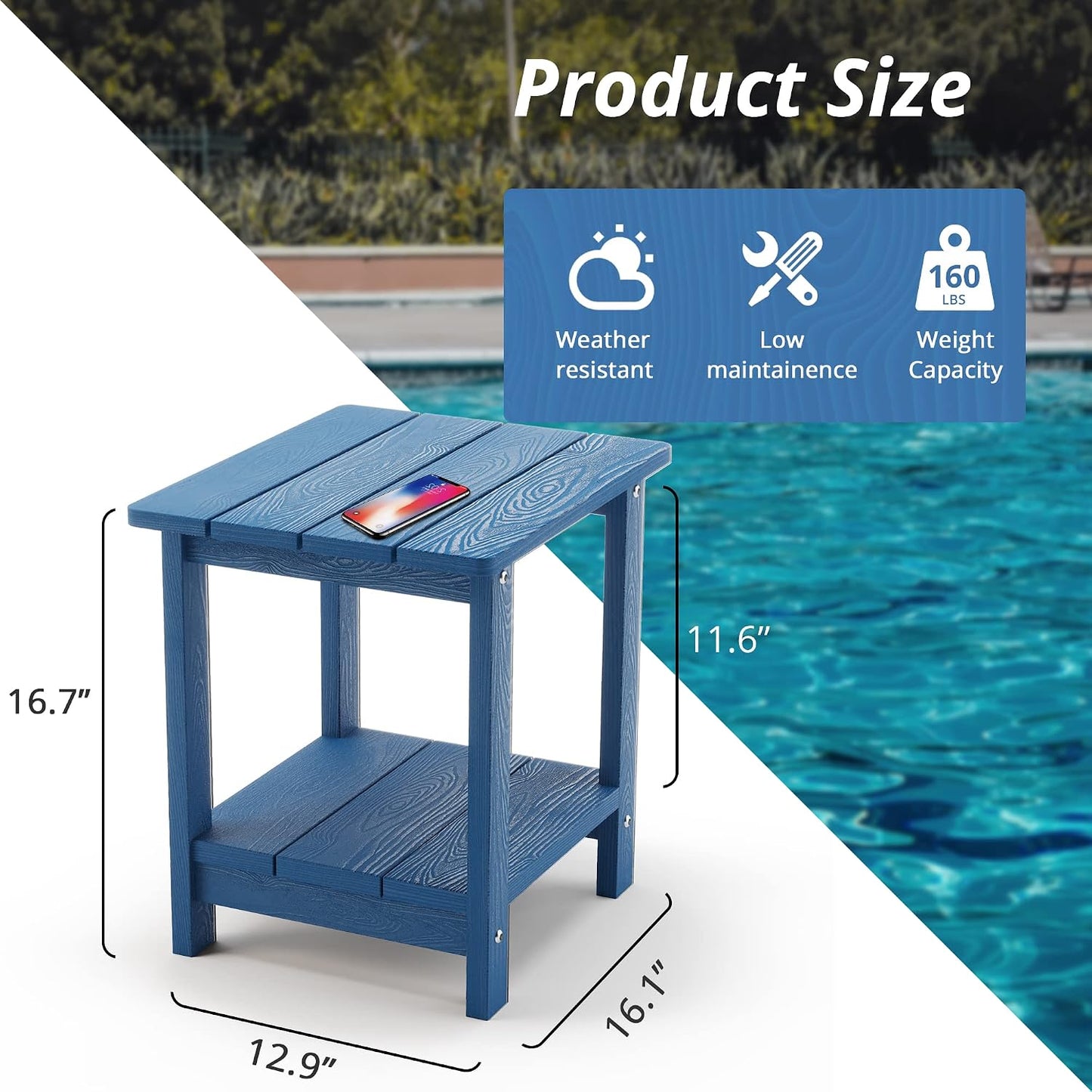 Mesa auxiliar 2 niveles resistente exterior color azul