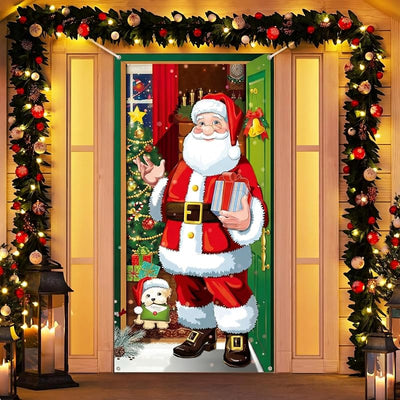 Cubierta puerta Navidad Papá Noel banner colgante hogar exterior