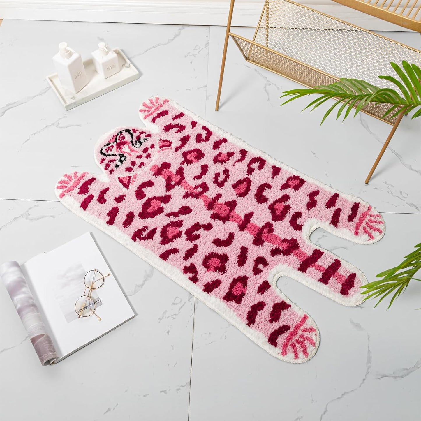 Alfombra baño leopardo tigre rosa antiderrap microfibra