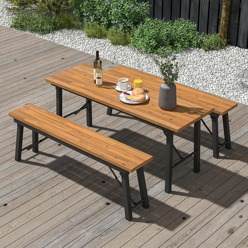 Mesa plegable acacia metal para picnic camping