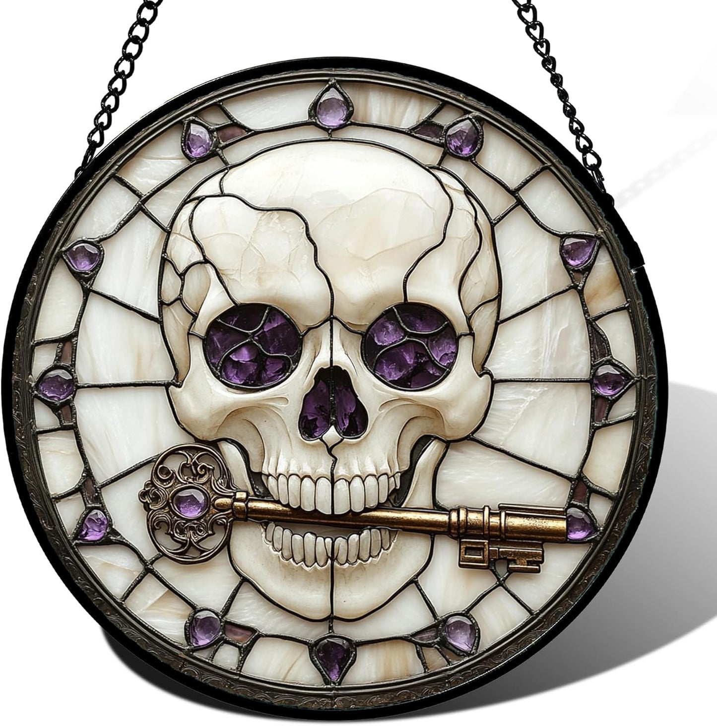 Colgante vitral calavera Halloween llave esqueleto morado