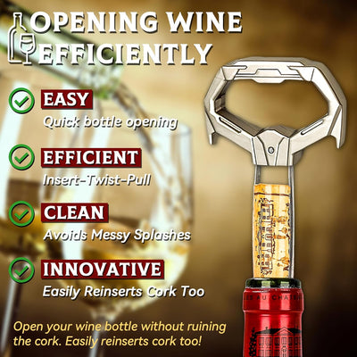 Abridor de vino vintage con funda de cuero y extractor de corcho
