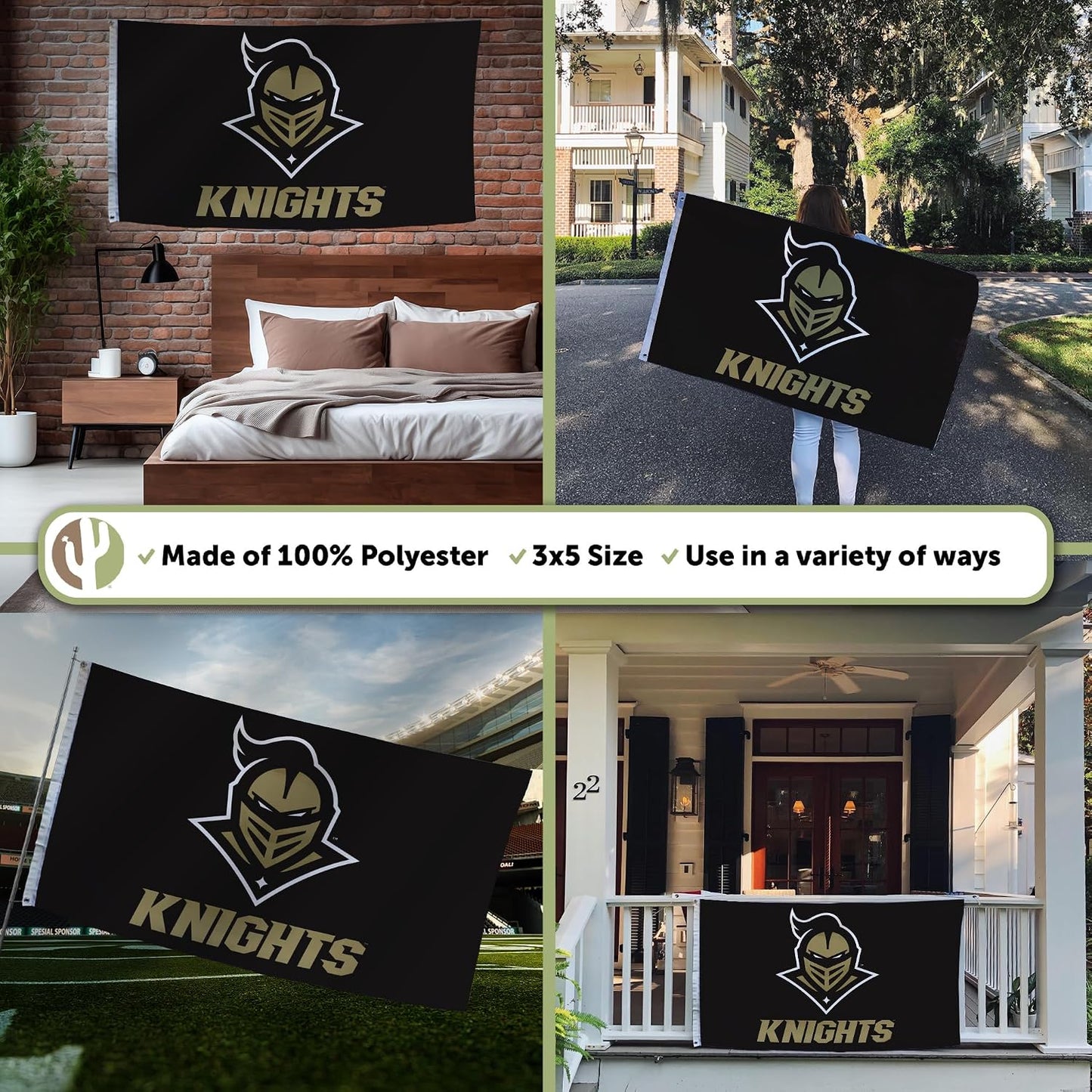 Bandera UCF 3x5ft tela poliéster duradera interiores exteriores
