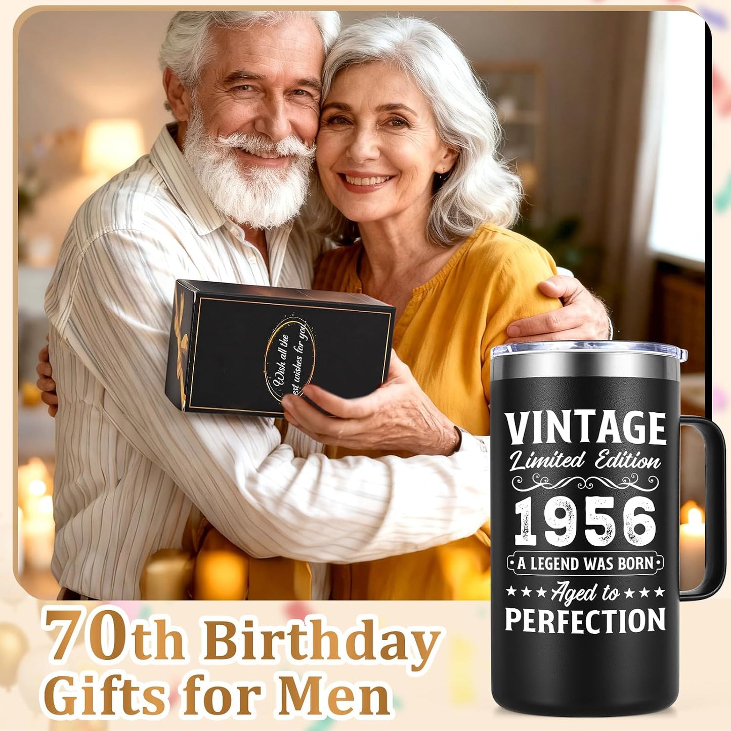 Taza café aislada 20oz regalo cumpleaños 70 hombre papá