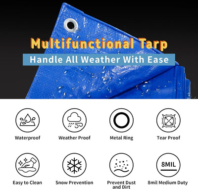 Lona azul 8x8ft impermeable resistente ojal metal