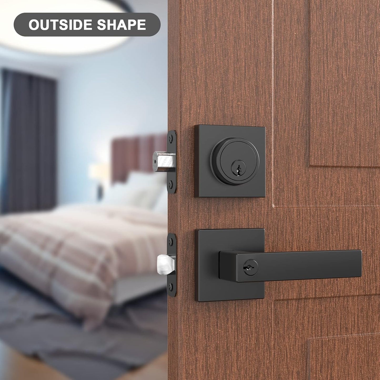 Set cerradura puerta con cilindro negro mate