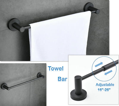 Set 5 Pzas Accesorios Baño Negro Mate Toallero 16-26pulg