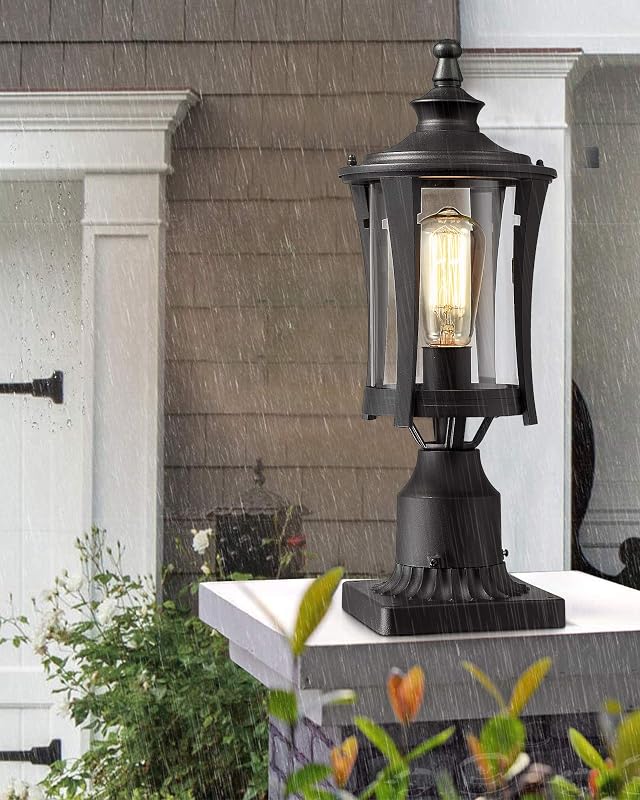 Lámpara poste exterior impermeable aluminio negro