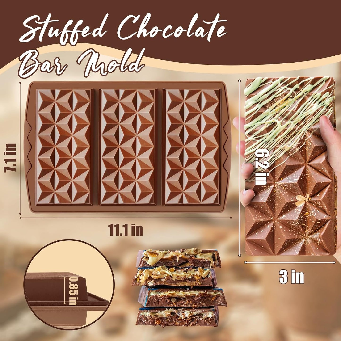 Molde silicona barra chocolate 2.16cm libre BPA