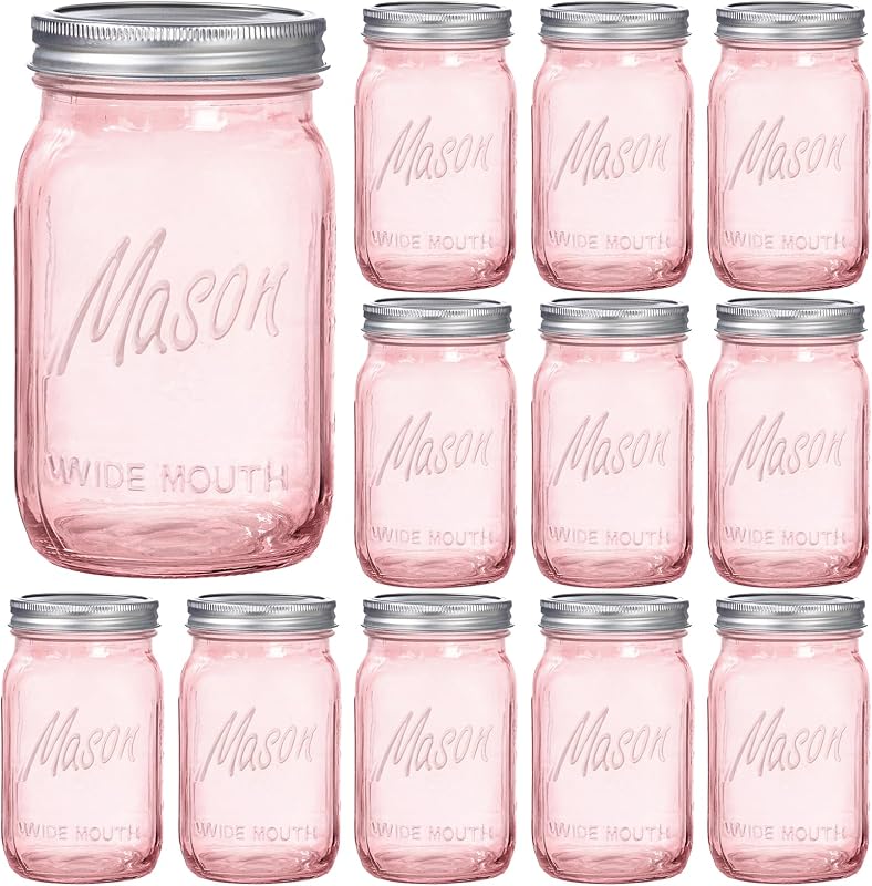 Frascos Mason Rosados 32oz Pack 12 Bocas Anchas