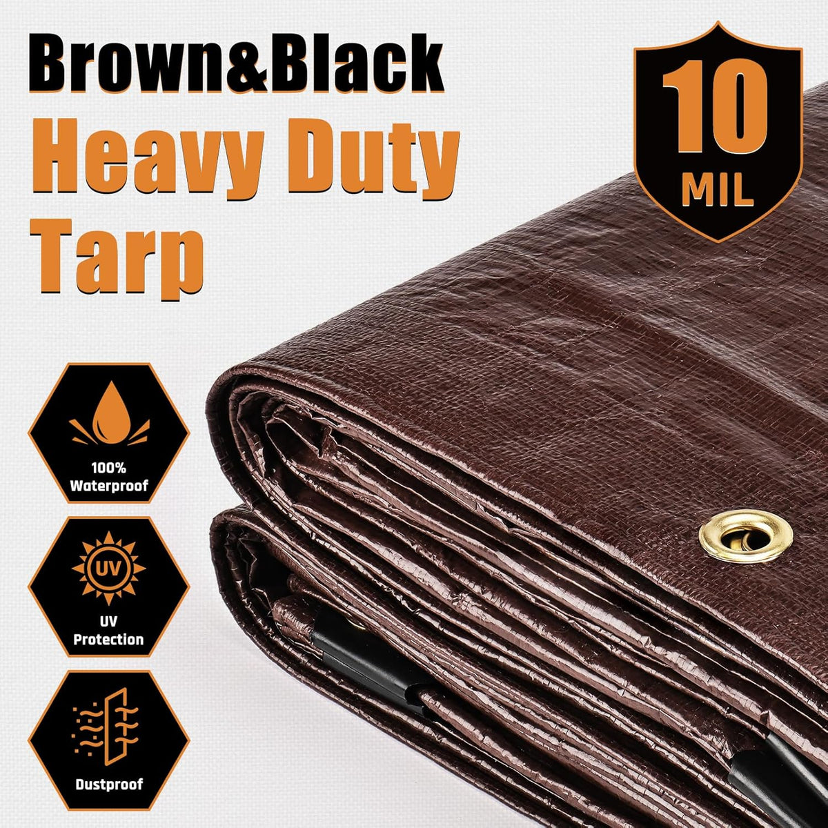 Lona impermeable 10x12ft UV resistente bordes reforzados marrón