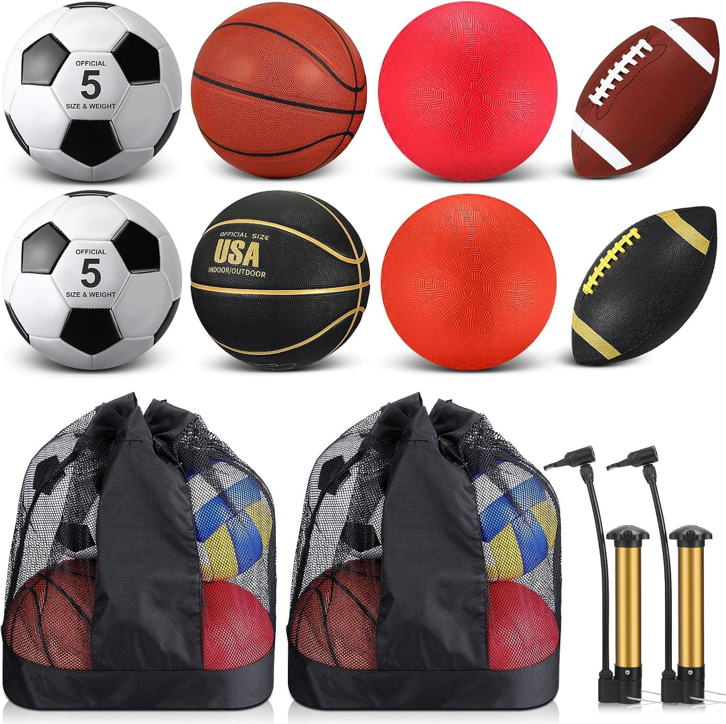 Set 8 pelotas deportivas oficiales con bolsas y bombas