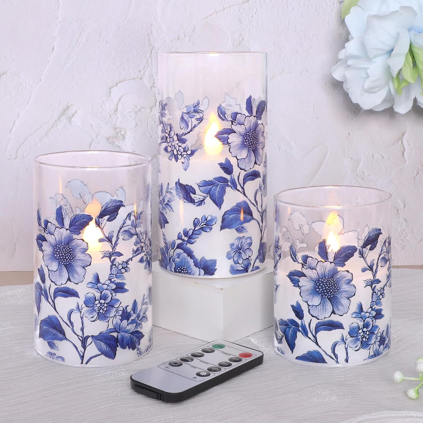 Velas parpadeantes azul y blanco con control