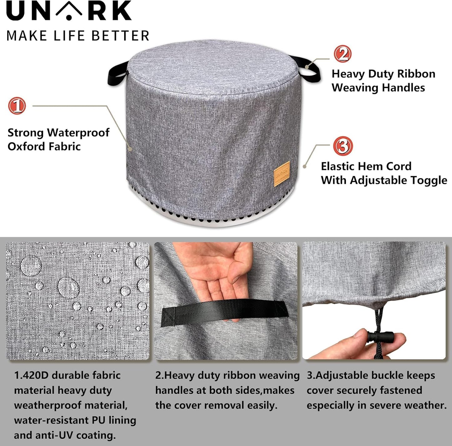 Cubierta redonda hoguera 19.5" impermeable gris