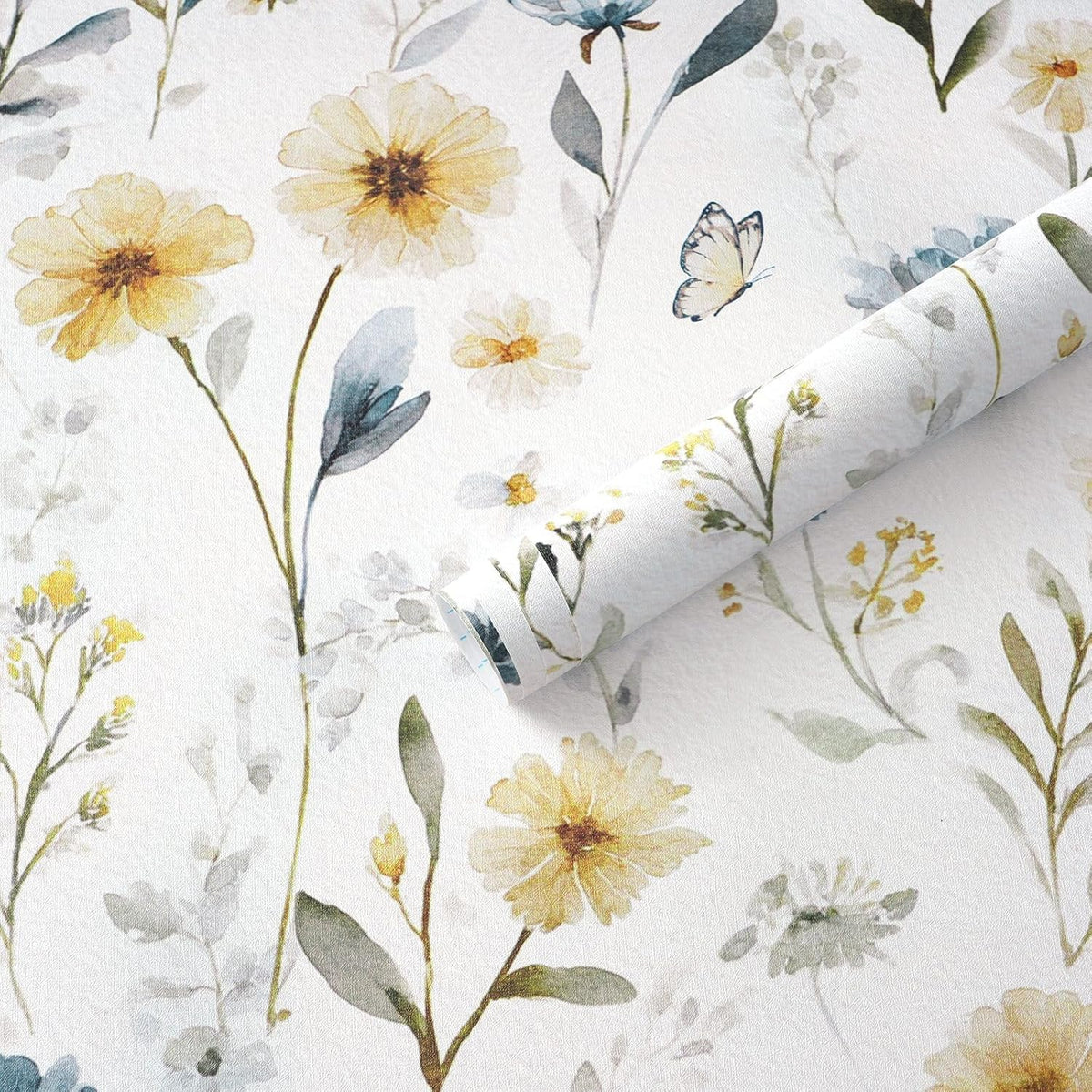 Papel tapiz floral bohemio 17.3pulg x6.56ft azul y blanco