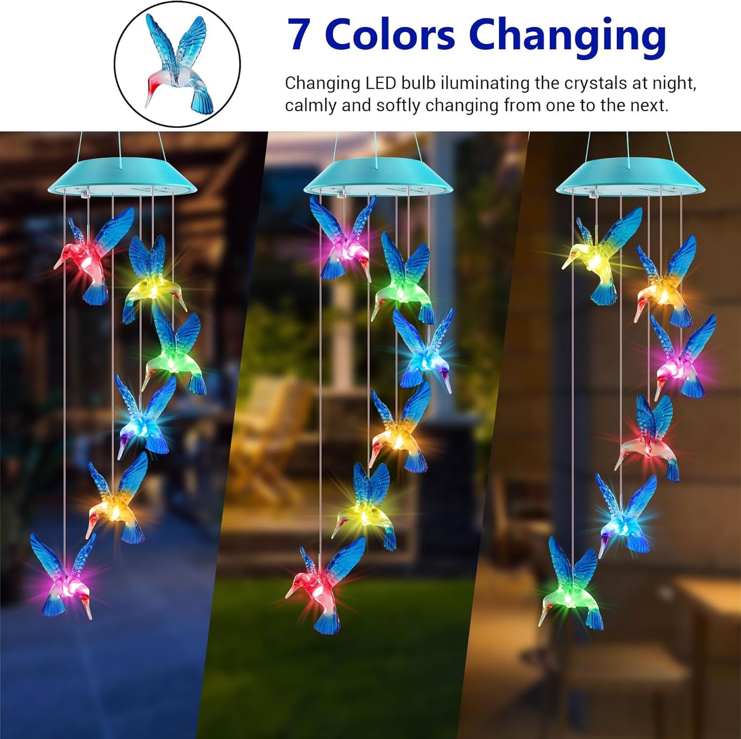 Campanillas solares de colibrí para exteriores regalo mujer