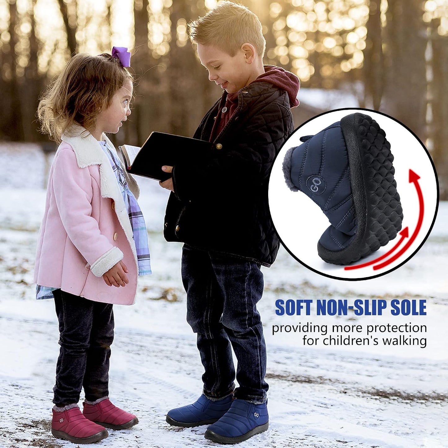 Botas nieve niños forro piel antiderrap impermeables