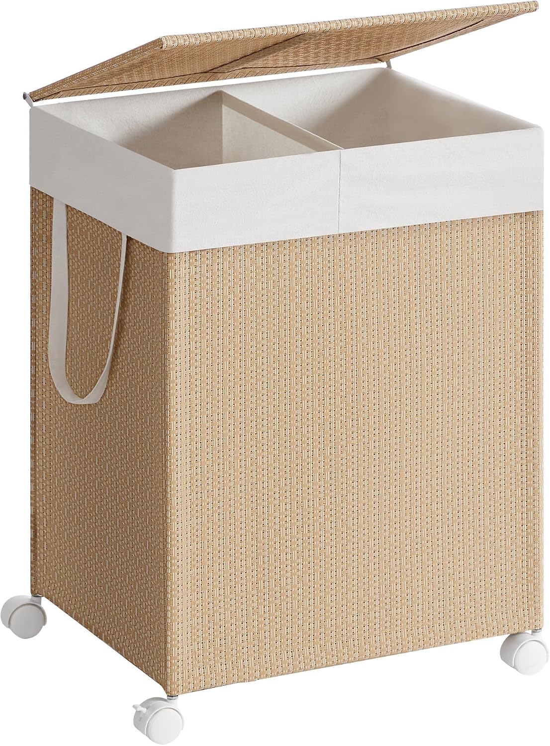 Cesta ropa sucia ratán 100l con tapa forro extraible beige