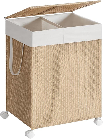 Cesta ropa sucia ratán 100l con tapa forro extraible beige