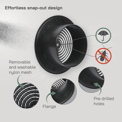 Rejilla techo desmontable 5pulg negro plástico ventilación baño