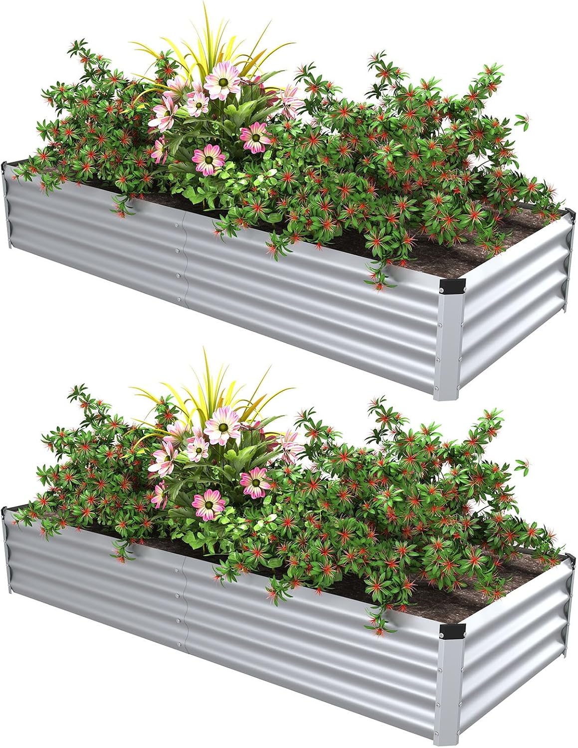 Cama jardín elevada metal galvanizado 6x2x1ft 2uds color plata
