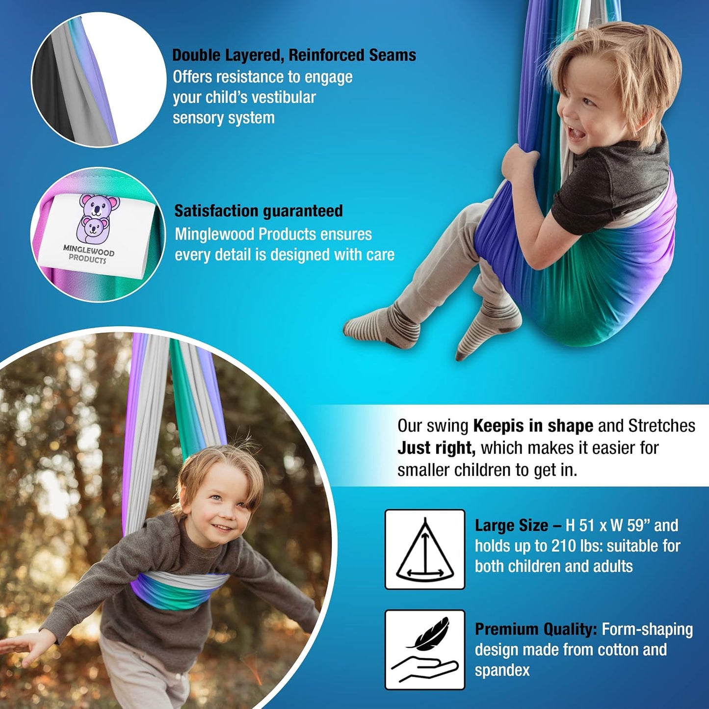 Columpio sensorial para niños con colgador giratorio 360°