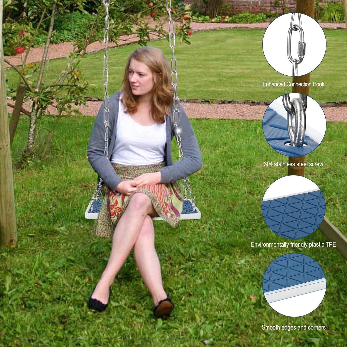 Asiento columpio antiderrap para patio color azul