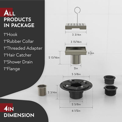 Desagüe ducha cuadrado 4pulg níquel brida inox