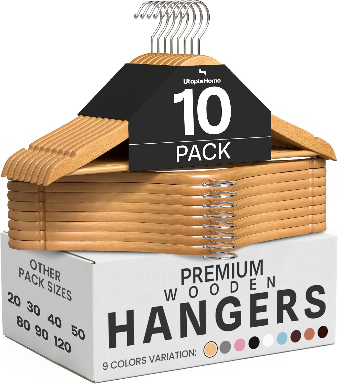 Perchas madera ranuras hombros 10 pzas con gancho 360