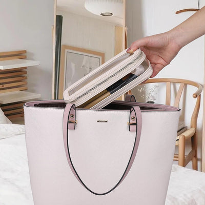 Bolsa maquillaje transparente con estuche brochas