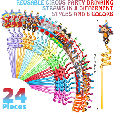 24 Pzas Pajitas Reutilizables Fiesta Circo 8 Colores