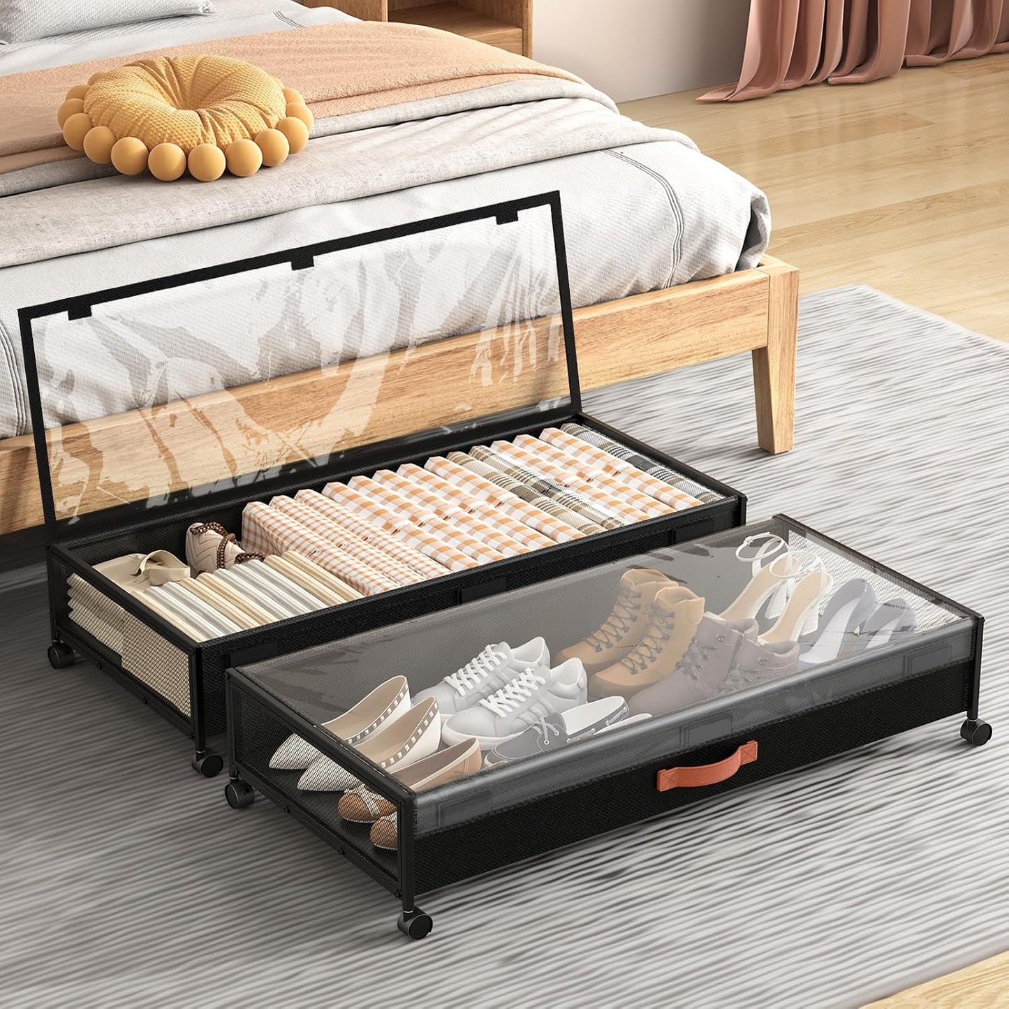Caja almacenamiento bajo cama con ruedas 54L para dormitorio