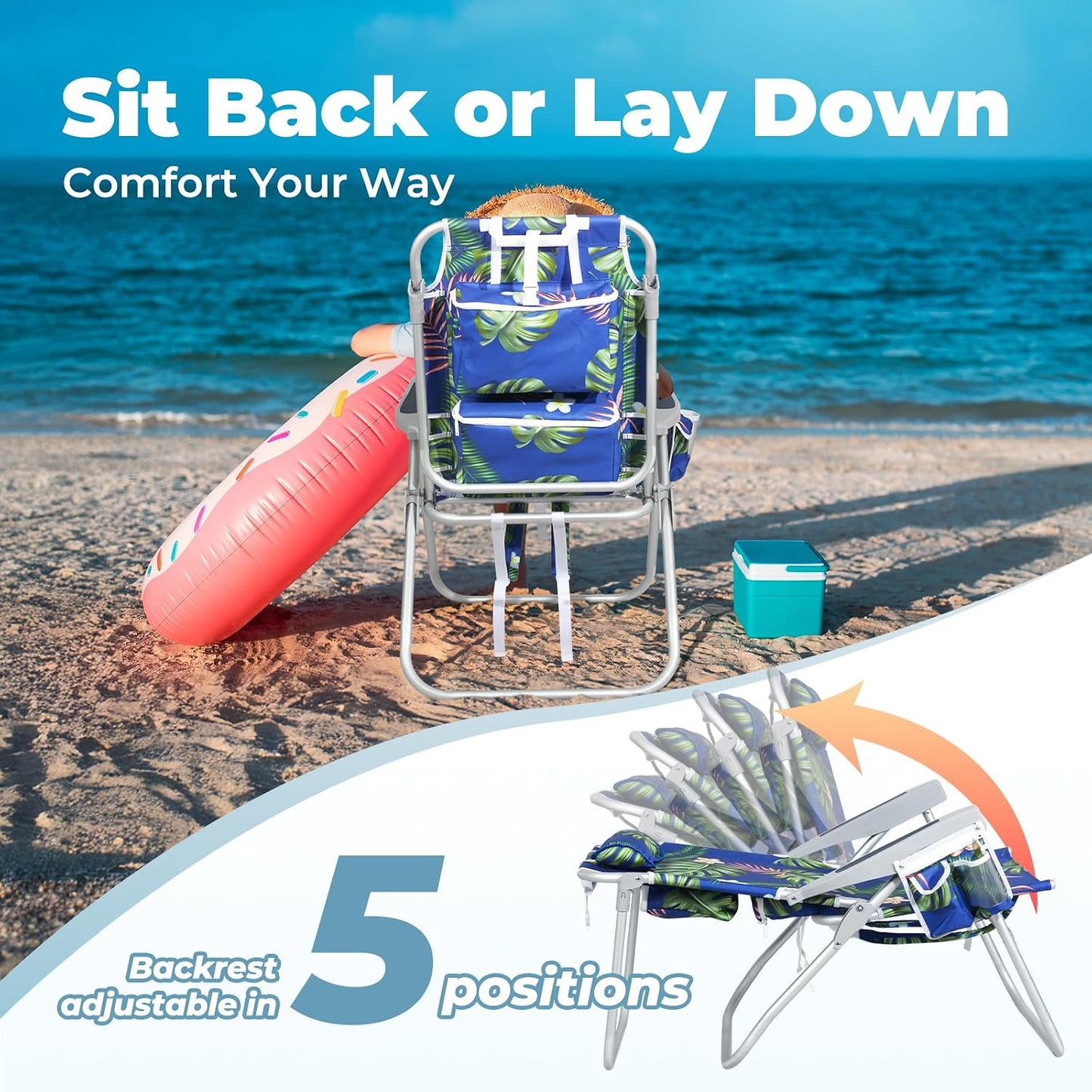 Silla playa reclinable 5 posiciones con enfriador