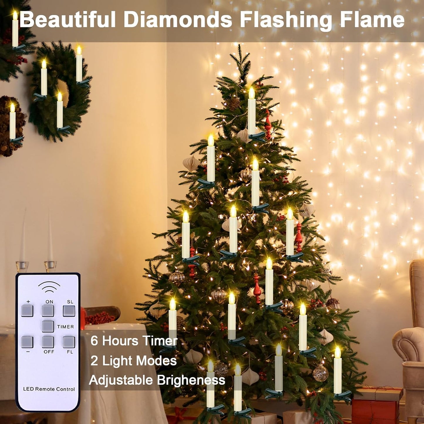 Velas LED Navidad con clip luz blanca cálida sin llama