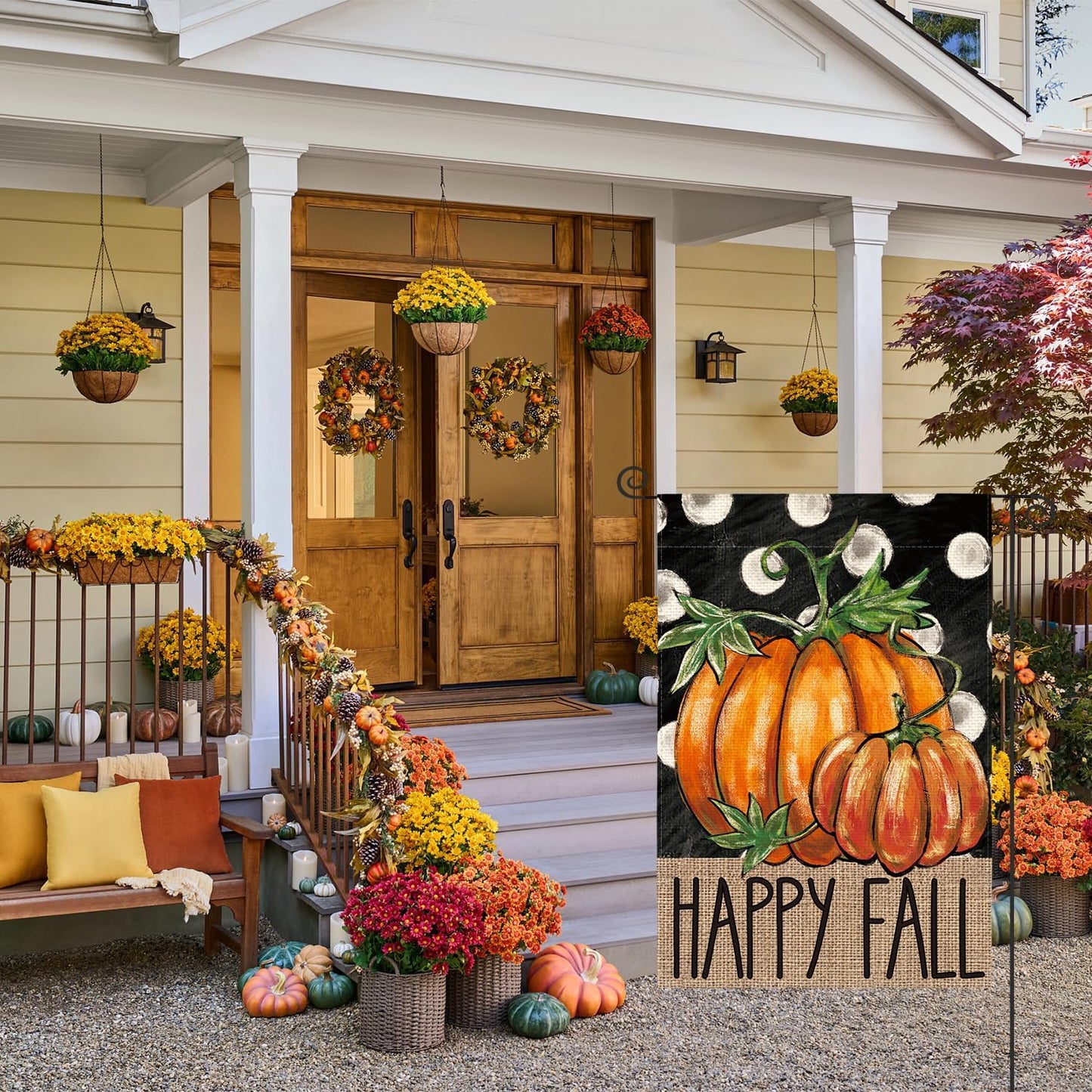 Bandera jardín calabaza happy fall doble cara decorativa