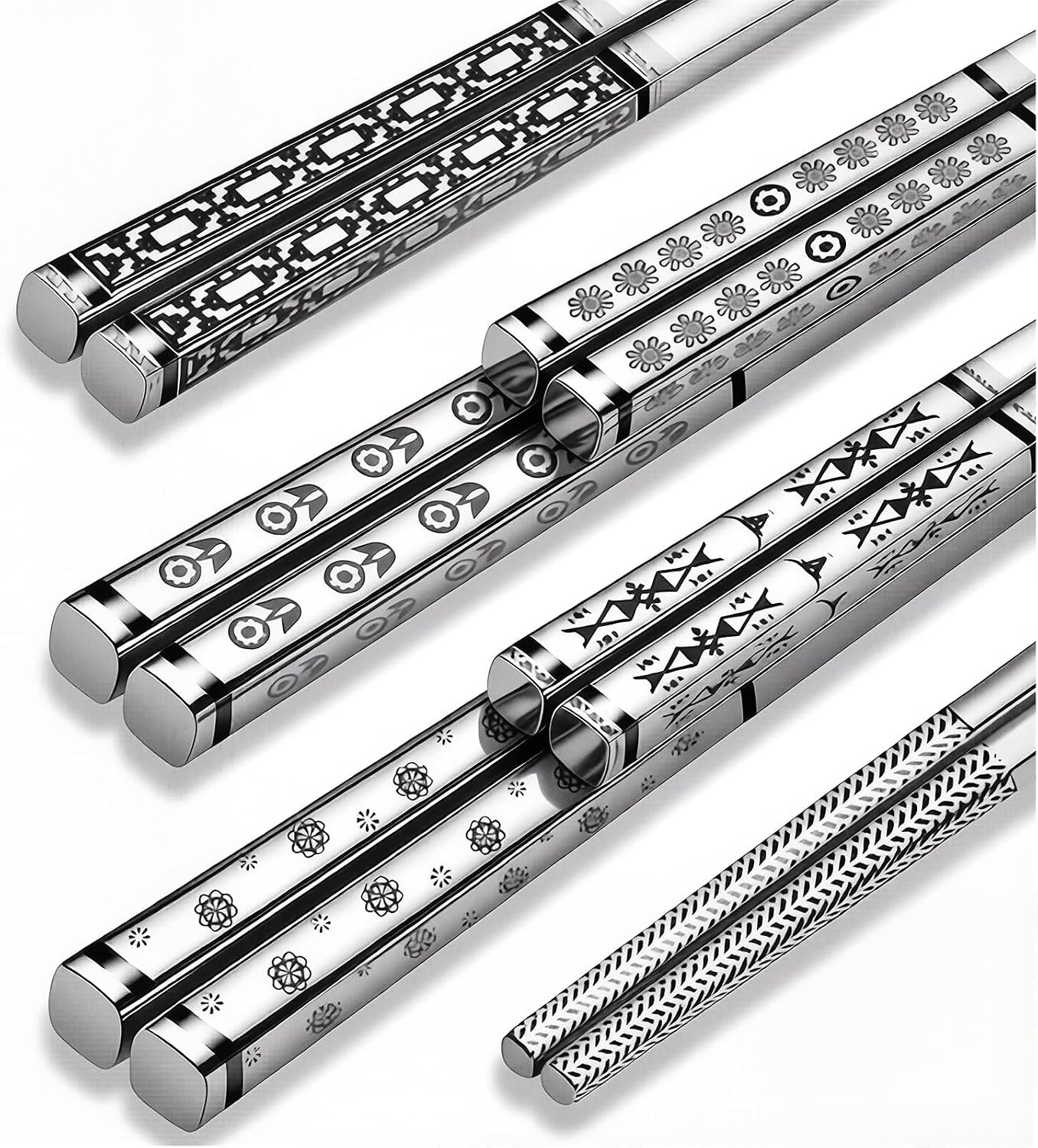 Palillos acero inox reutilizables 5 pares antideslizantes plateado