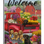 Bandera jardín camión rojo bienvenida 12x18pulg