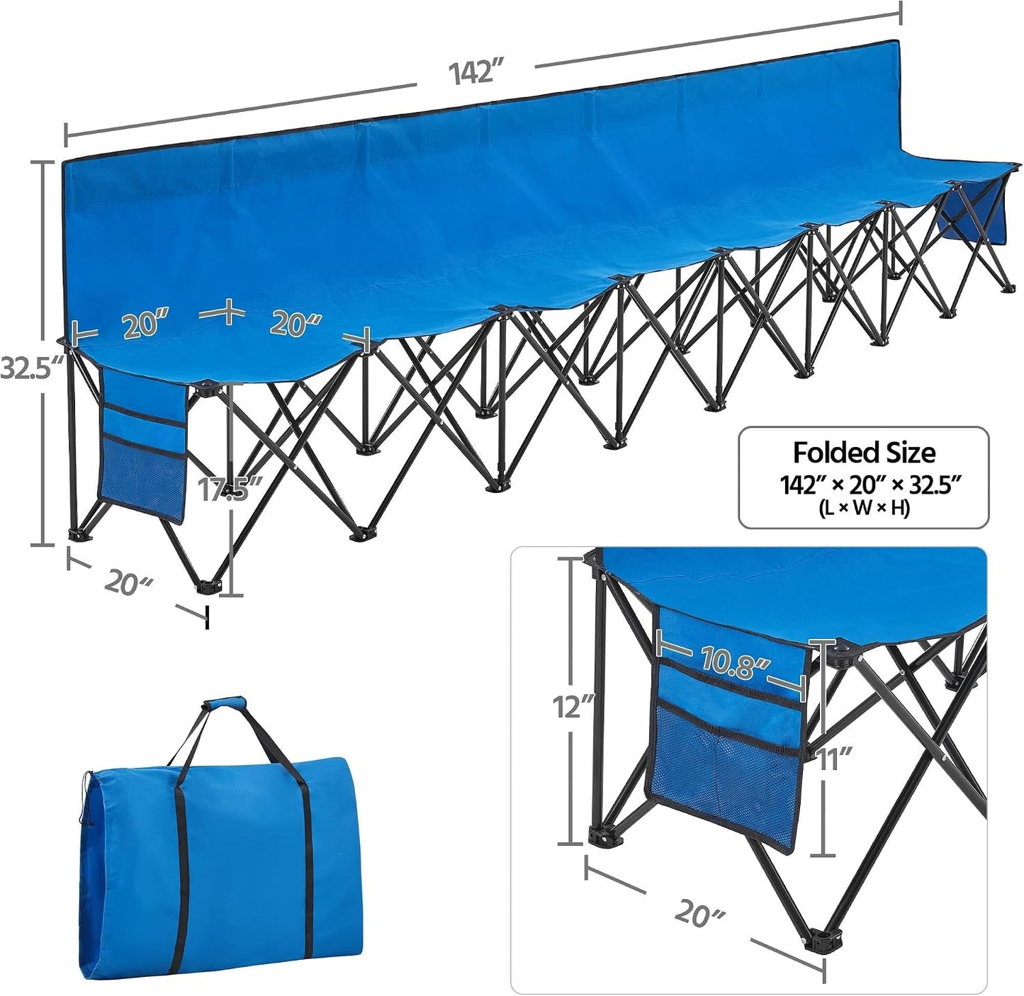 Banco lateral plegable 6/8 asientos con bolsa deporte
