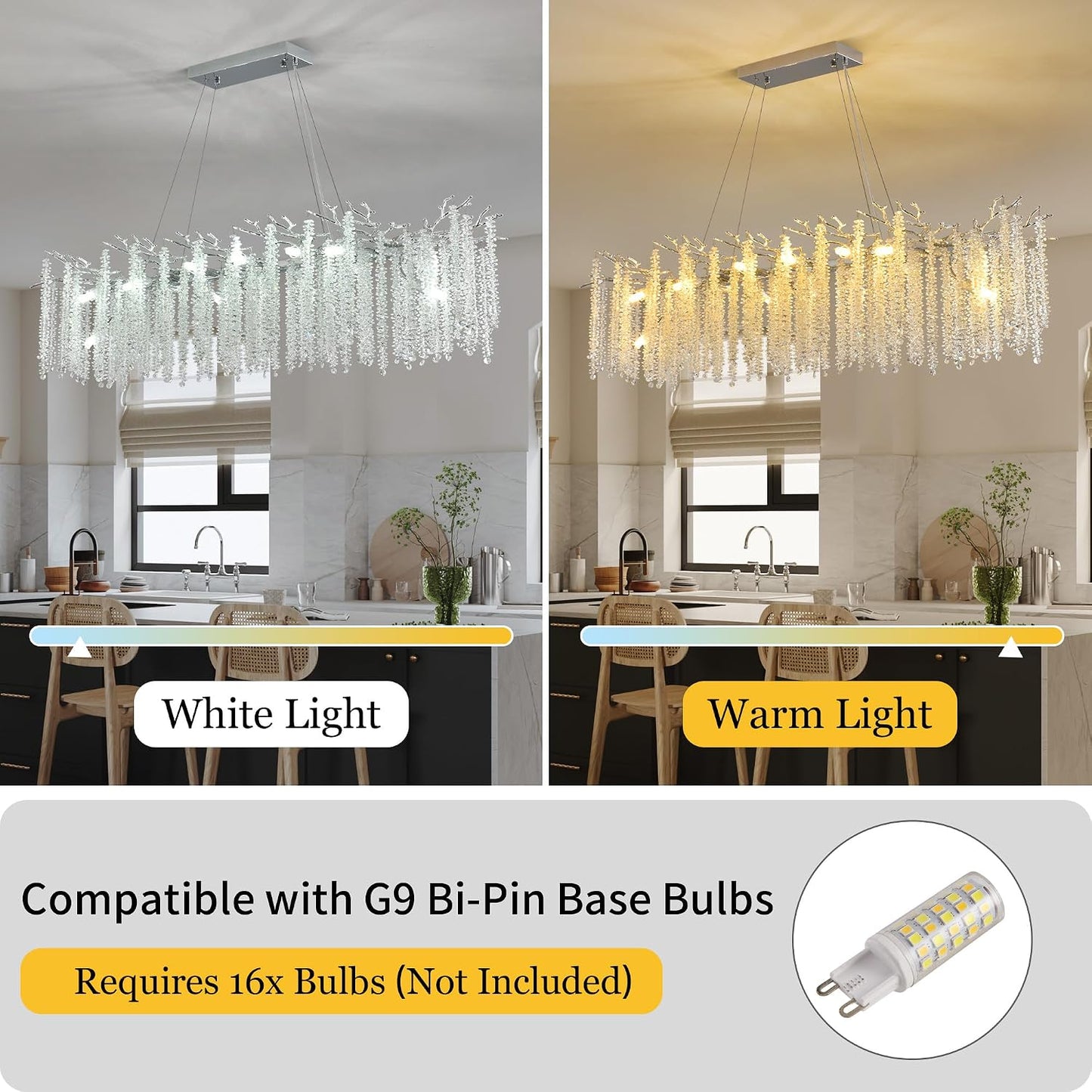 Candelabro moderno de rama cristal cromo 16 luces