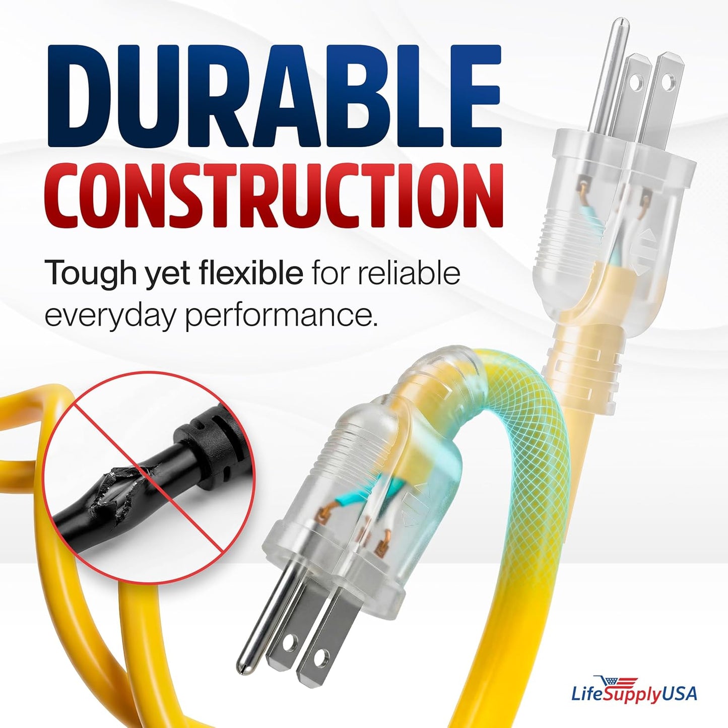 Cable extensión 3 pies 14/3 SJTW impermeable 15A 125V amarillo
