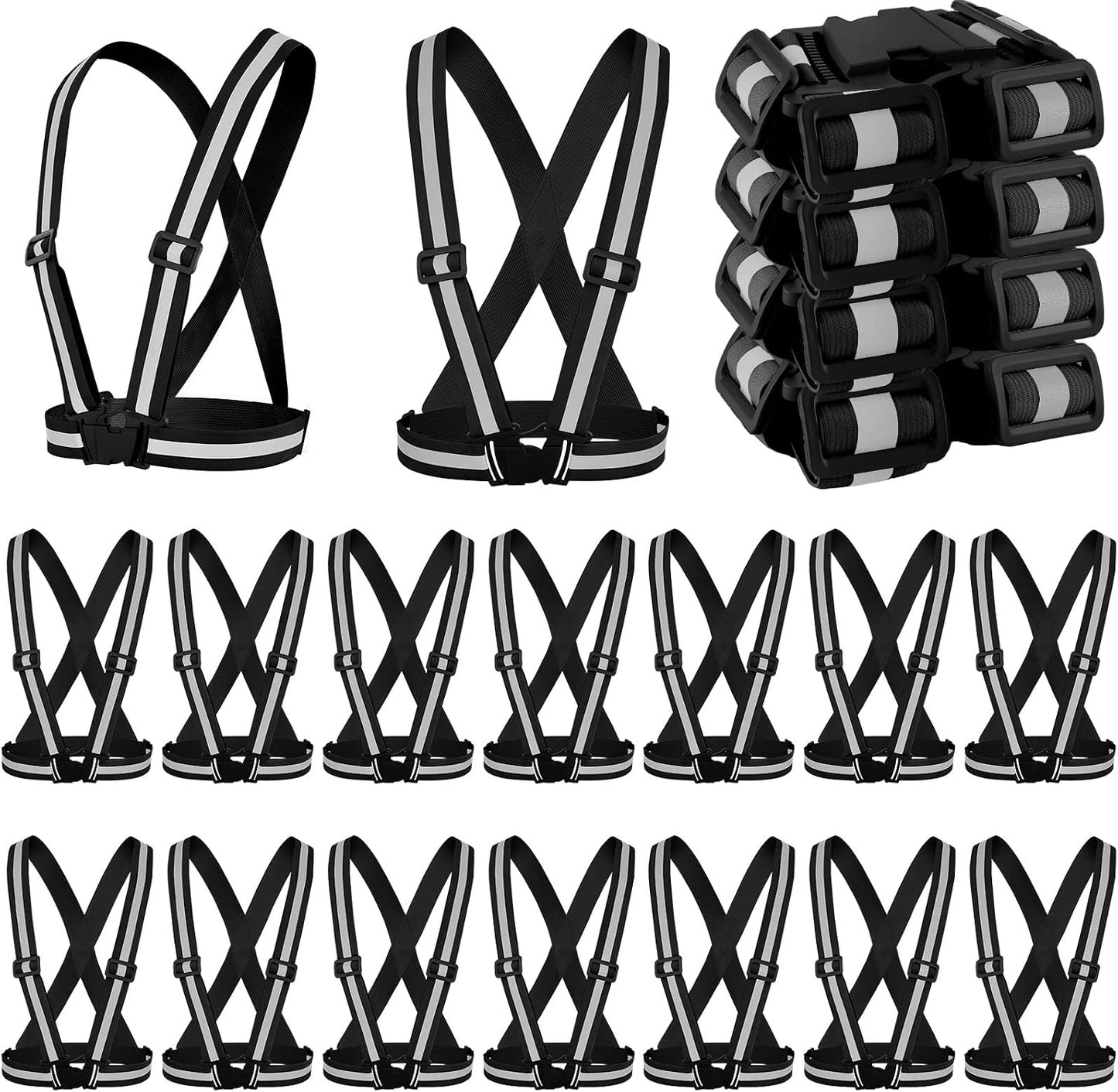 20 Chalecos Reflectantes Correas Ajustables Negro