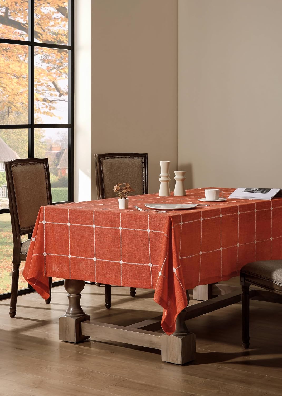 Mantel cuadros naranja 60x104pulg lino pesado estilo campo