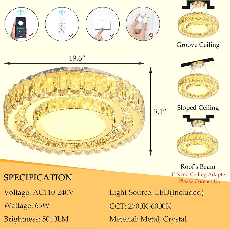 Candelabro cristal LED regulable sala dormitorio
