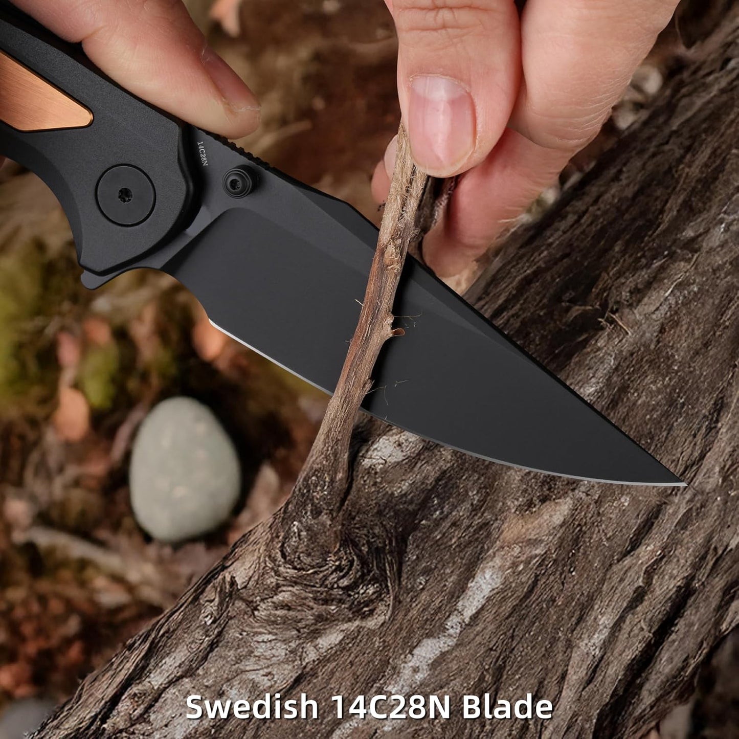 Cuchillo plegable aluminio 14c28n mango acero para camping