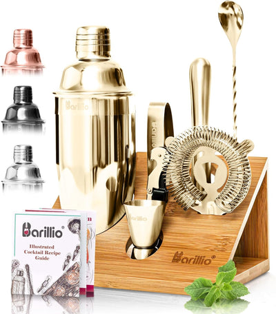 Juego coctelera acero inox soporte bambú herramientas barra