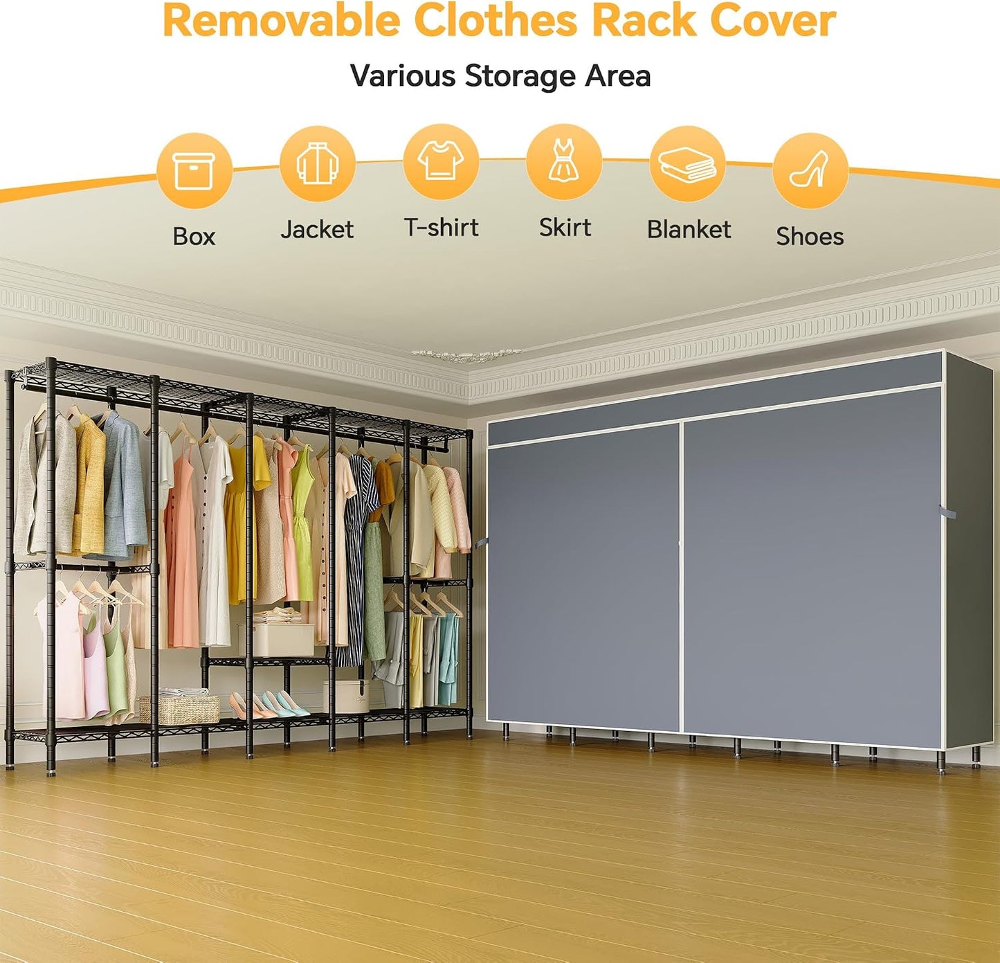 Perchero ropa resistente 94.5pulg con funda estantes