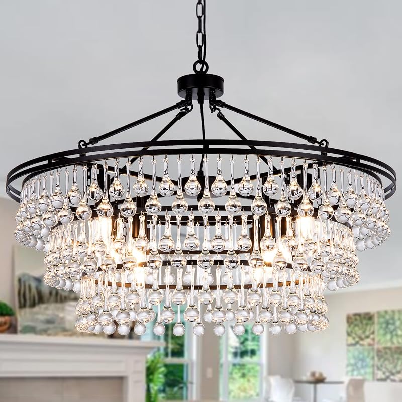 Candelabro redondo moderno de cristal lágrima 32" para