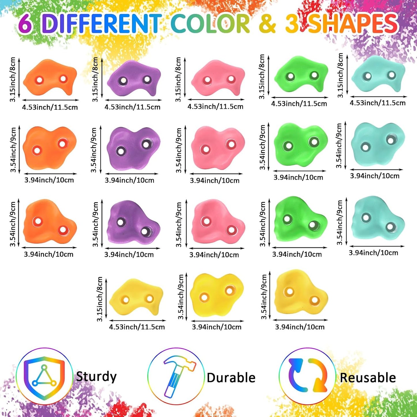 Set 72 agarres coloridos para escalada niños