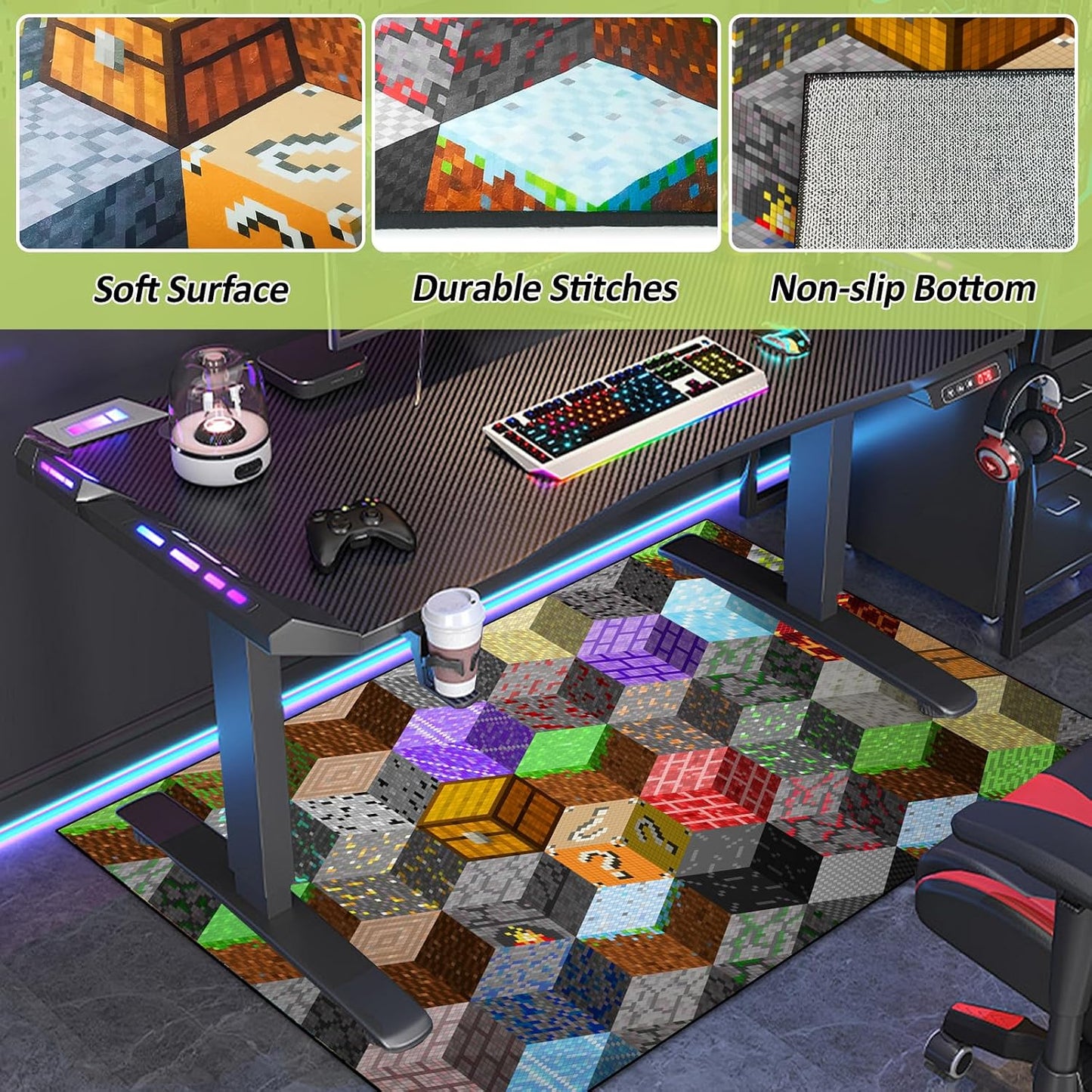 Alfombra bloques pixel games para niños dormitorio sala set
